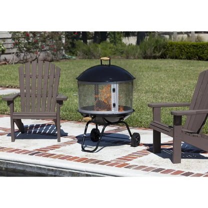 （XMSJ-Hot）Fire Pit Bessemer Rolling Patio Fireplace Wooden Bonfire Porcelain Enamel Wood Burning with Wheels