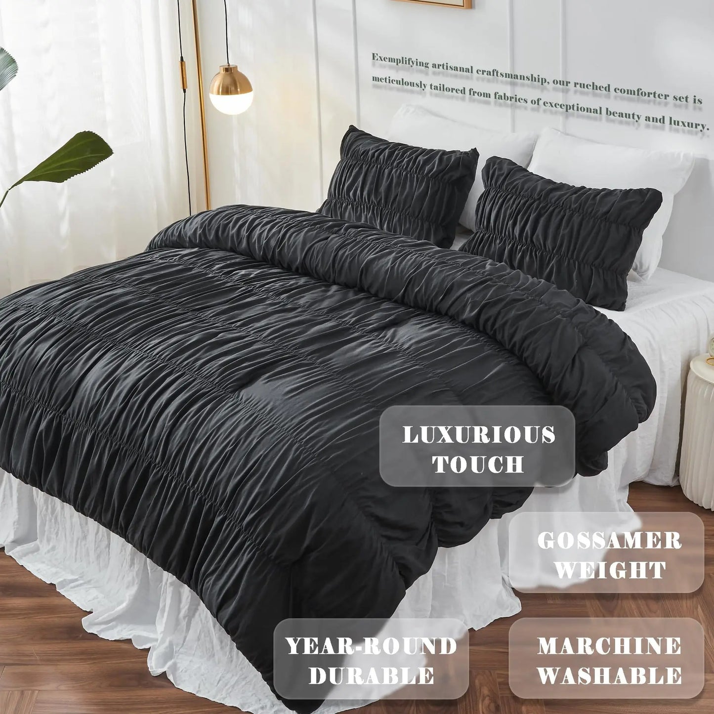 Rushed Black Duvet Cover Soft and Luxury Twin Queen King Comforter