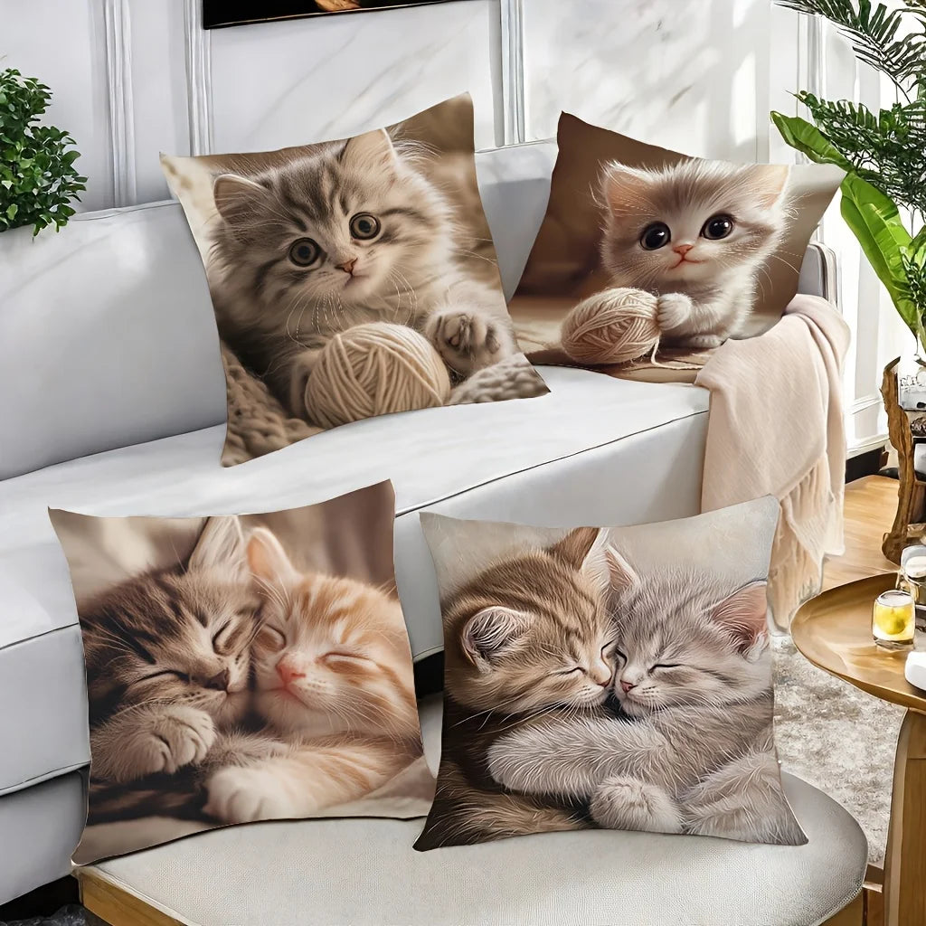 1/4pcs Cute Kitten Pattern Pillowcases