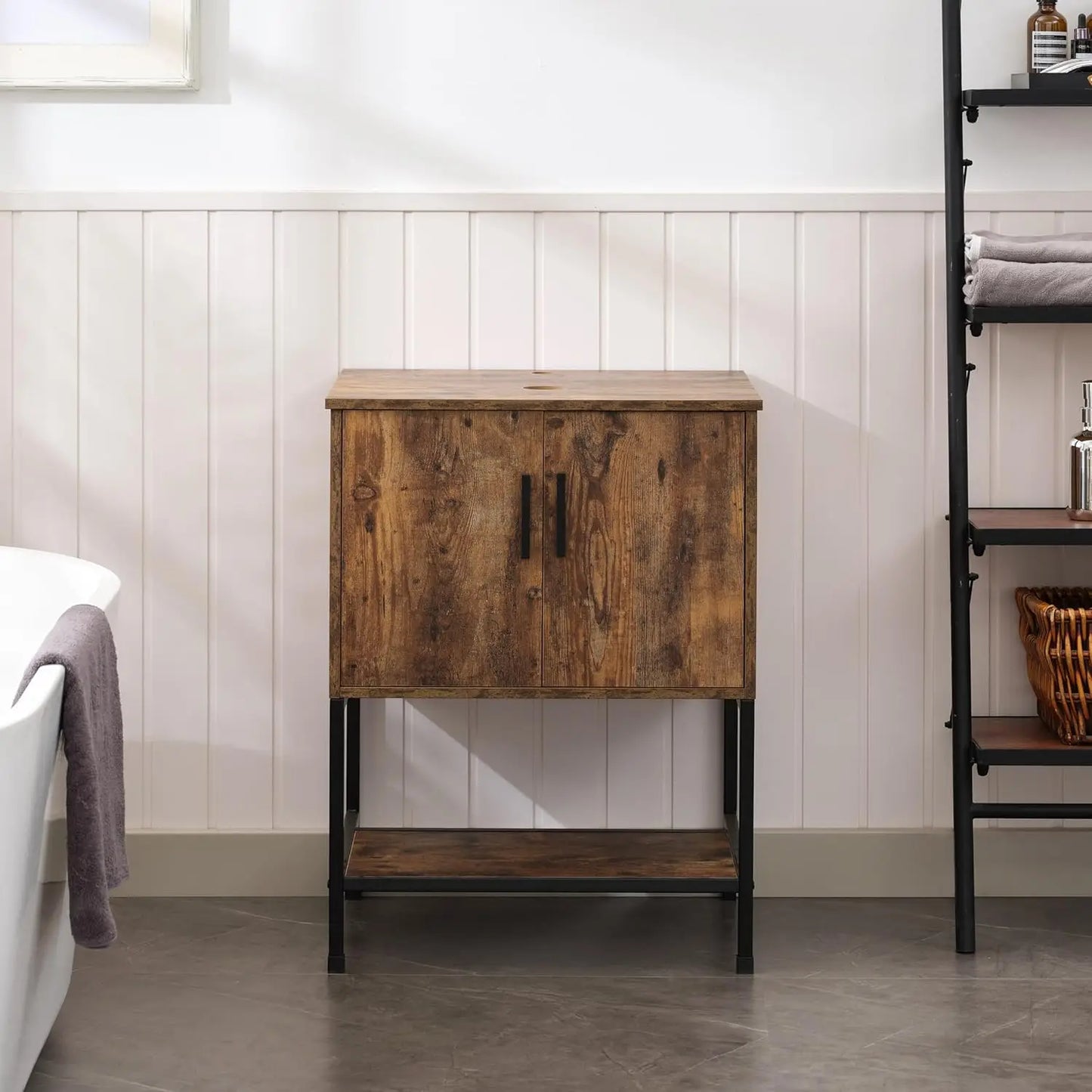 Rustic Brown 24" Bathroom Vanity & Cabinet Set w/ Shelf & Vessel Sink