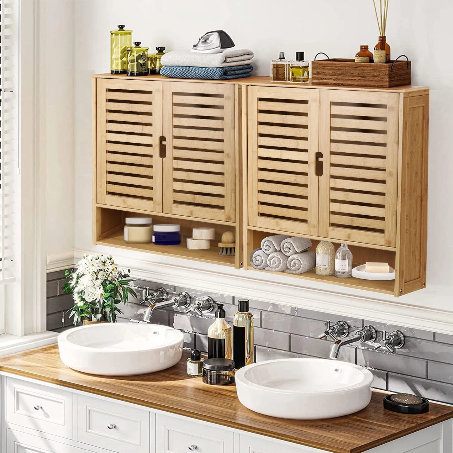 Wall Cabinet Bathroom Storage Cabinet Wall Mounted W/ Adjustable Shelves