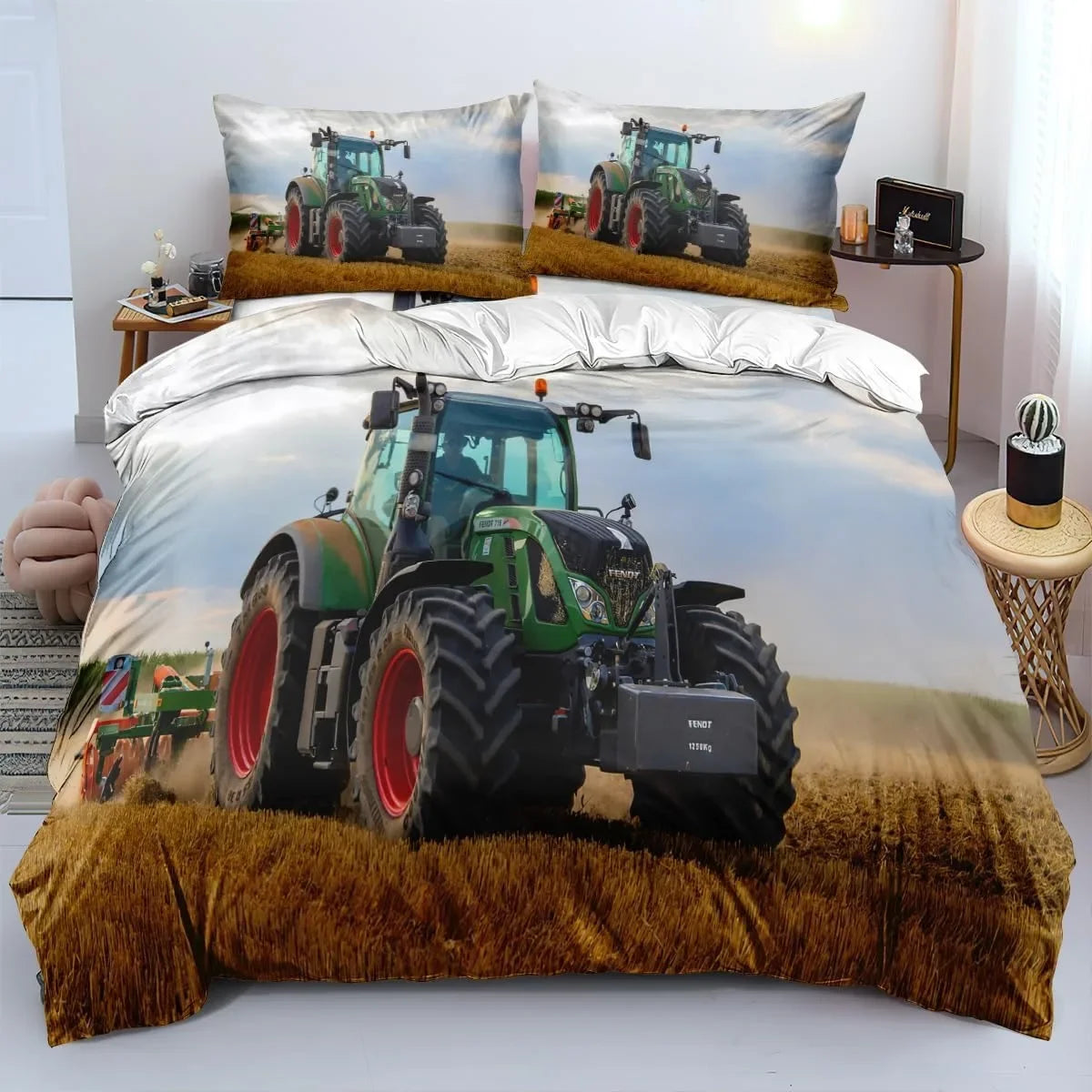 3D Printing Tractor Bedding Set Boys Tractors Duvet Cover Set with Pillowcase