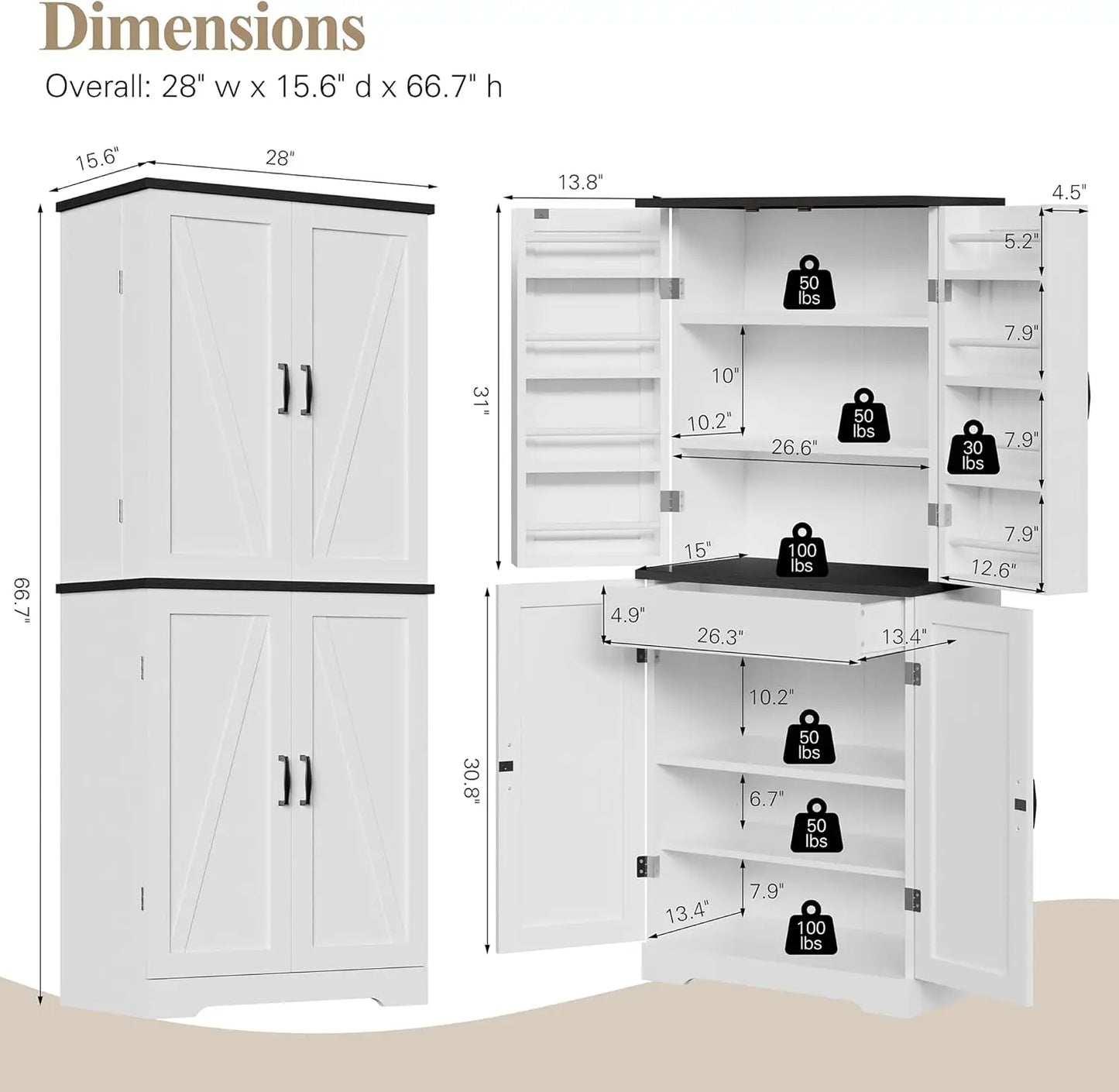 Sturdy Kitchen Pantry Storage Cabinets w/ Adjustable Shelves