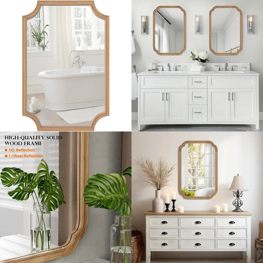 Full Scalloped Corners Arch Rectangle Wall Mirror w/ Wood Frame, 20x30,