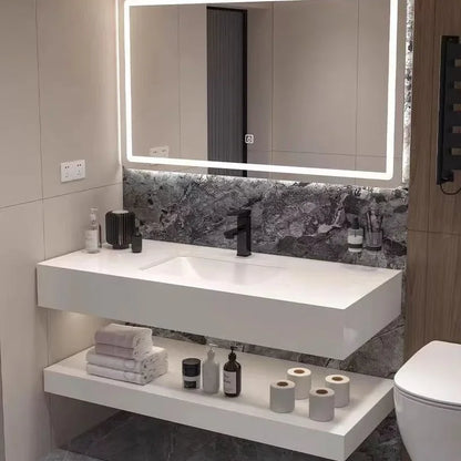 Bathroom Cabinet Vanity Double-layered Slab Rock W/ Ceramic Washbasin