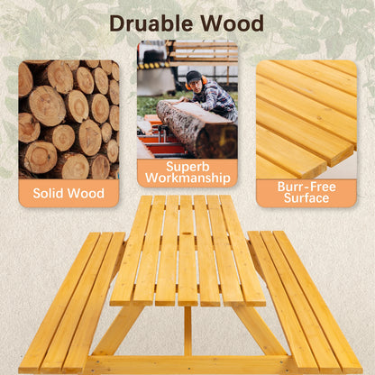 8 Person Wooden Picnic Table, Outdoor Camping Dining Table with 2 Seats, Garden, DIY with 2 Built-in Benches, 2220lb Capac