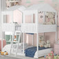 Harper & Bright Designs Full Over Full House Bunk Bed with Roof, Wood Floor Bunk Bed Frame with Window, Guardrail, Ladder for Kids