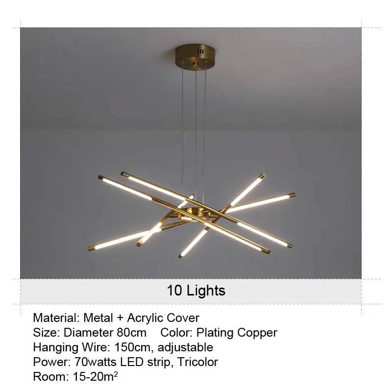 LED Tube Chandelier Living Room Bedroom Dining Room Kitchen Modern Home Decoration Hanging Light Indoor Lighting