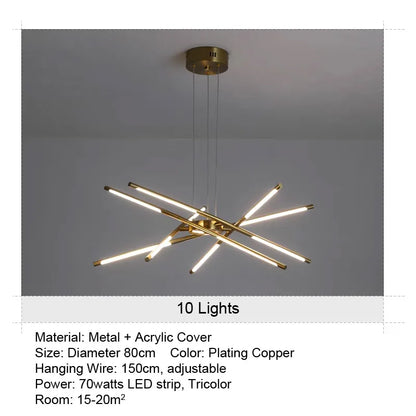 LED Tube Chandelier Living Room Bedroom Dining Room Kitchen Modern Home Decoration Hanging Light Indoor Lighting