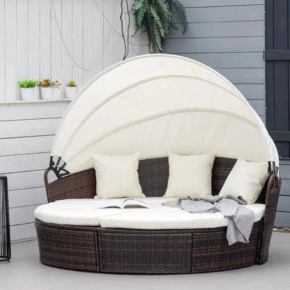 4pc Round Convertible Daybed Cushions PE Rattan Patio Sofa