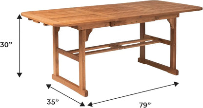 Maui Modern Solid Acacia Wood Slatted Patio Dining Table, 78 Inch, Brown