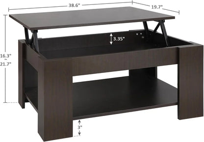 SUPER DEAL Modern Lift Top Coffee Table w/Hidden Compartment and Storage Shelves Pop-Up Storage Cocktail