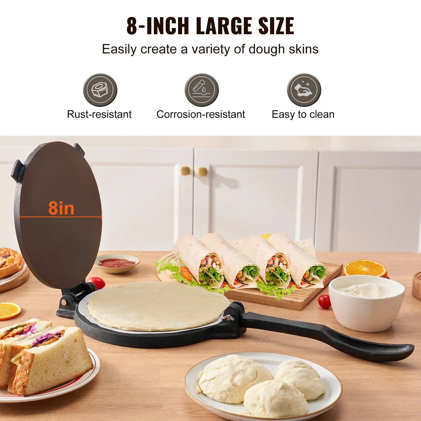 Tortilla Press, 8 Inch, Cast-Iron Heavy-Duty