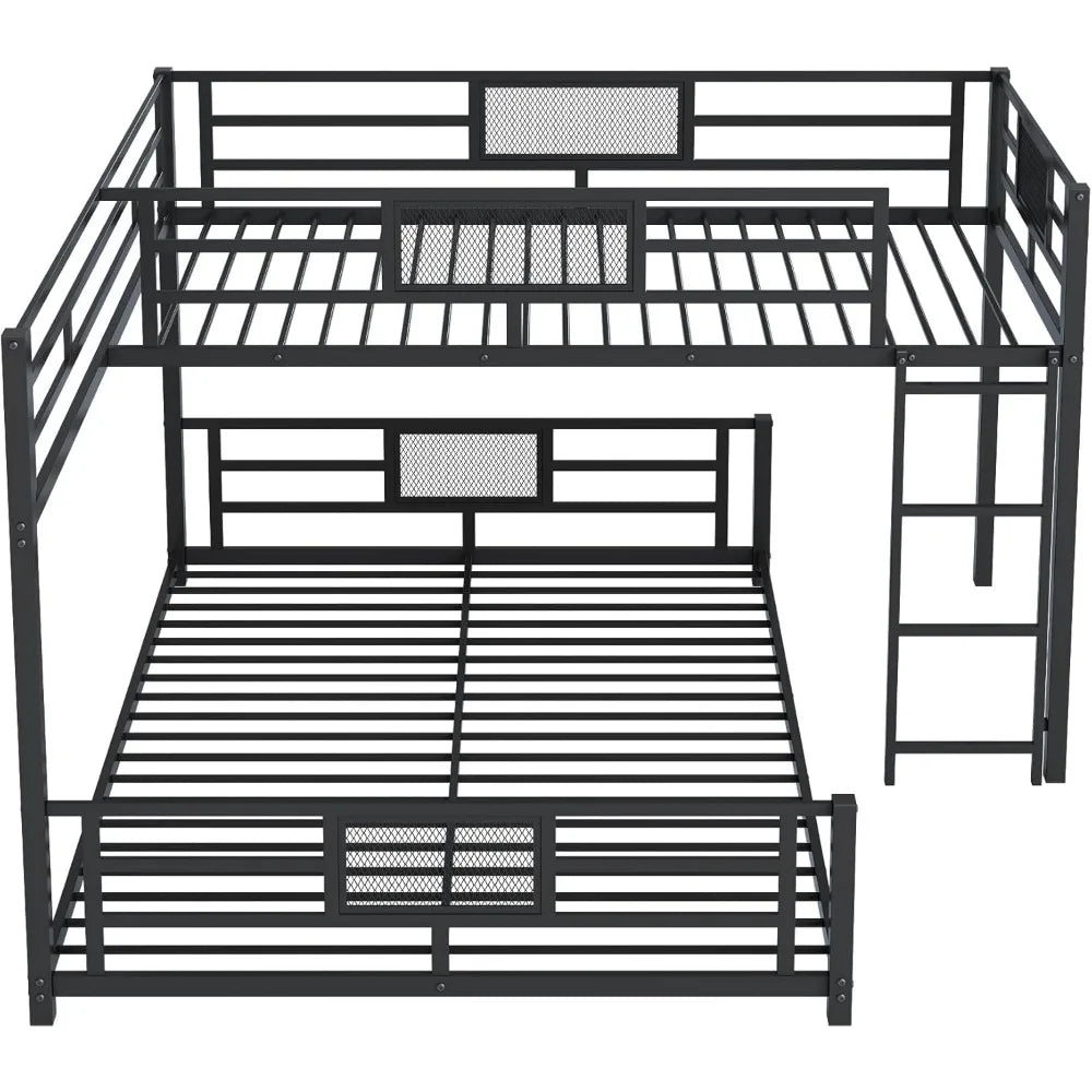 stylish l-shaped metal twin over full bunk bed W / ladders and guardrails for kids