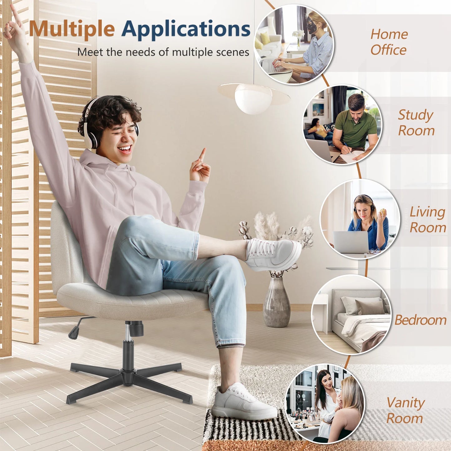 JHK Cross Legged Office Living Room Rocking Gaming Chair Adjustable Swivel