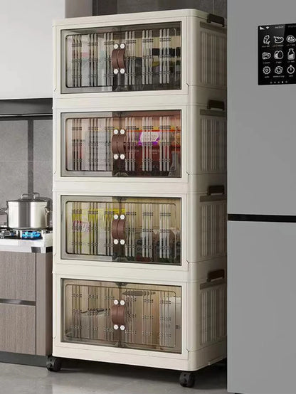 Stackable Plastic Storage Cabinet - Large Capacity with Doors & Wheels