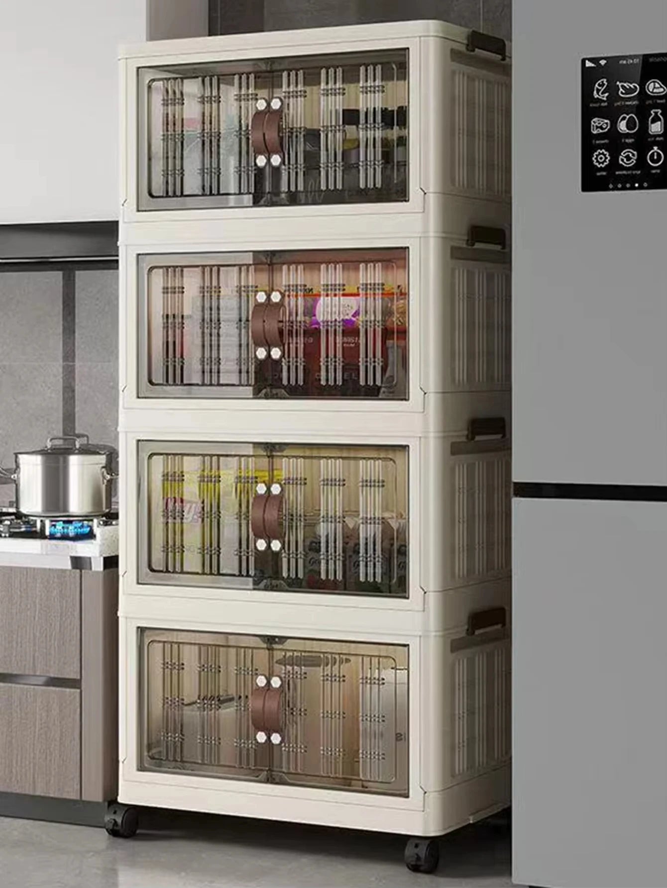 Stackable Plastic Storage Cabinet - Large Capacity with Doors & Wheels