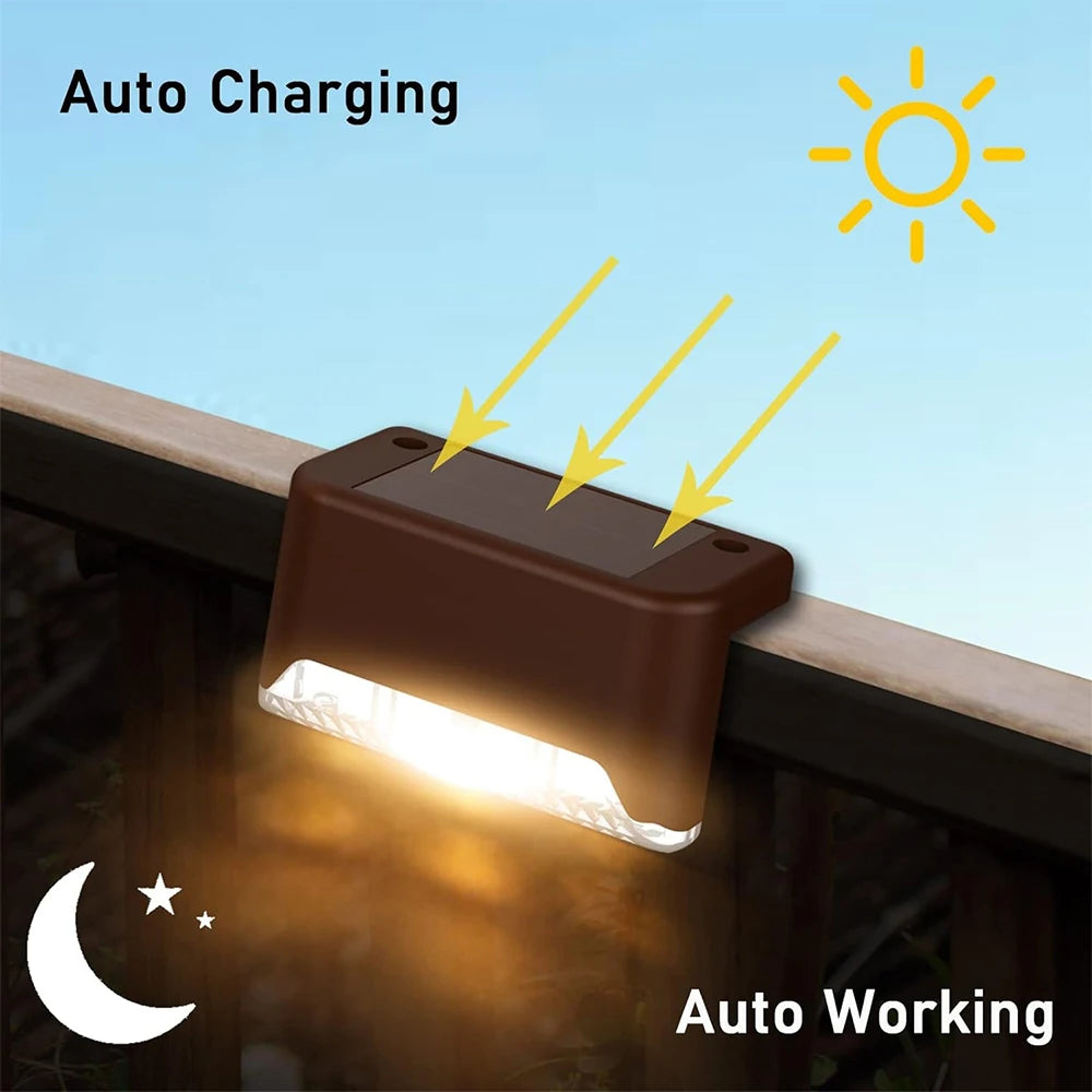 Warm White LED Solar Step Lamp Path Lights Waterproof Balcony, Patio Stair, Fence Light.