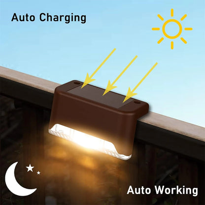 Warm White LED Solar Step Lamp Path Lights Waterproof Balcony, Patio Stair, Fence Light.