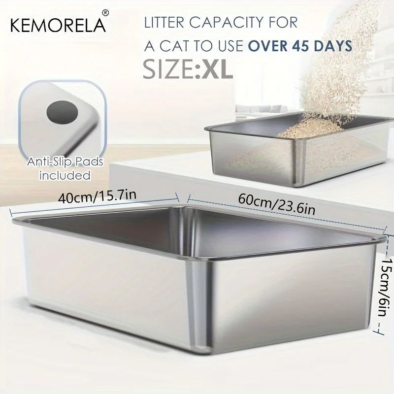 1PC 6-Inch Stainless Steel Cat Litter Box with Scoop Pedal
