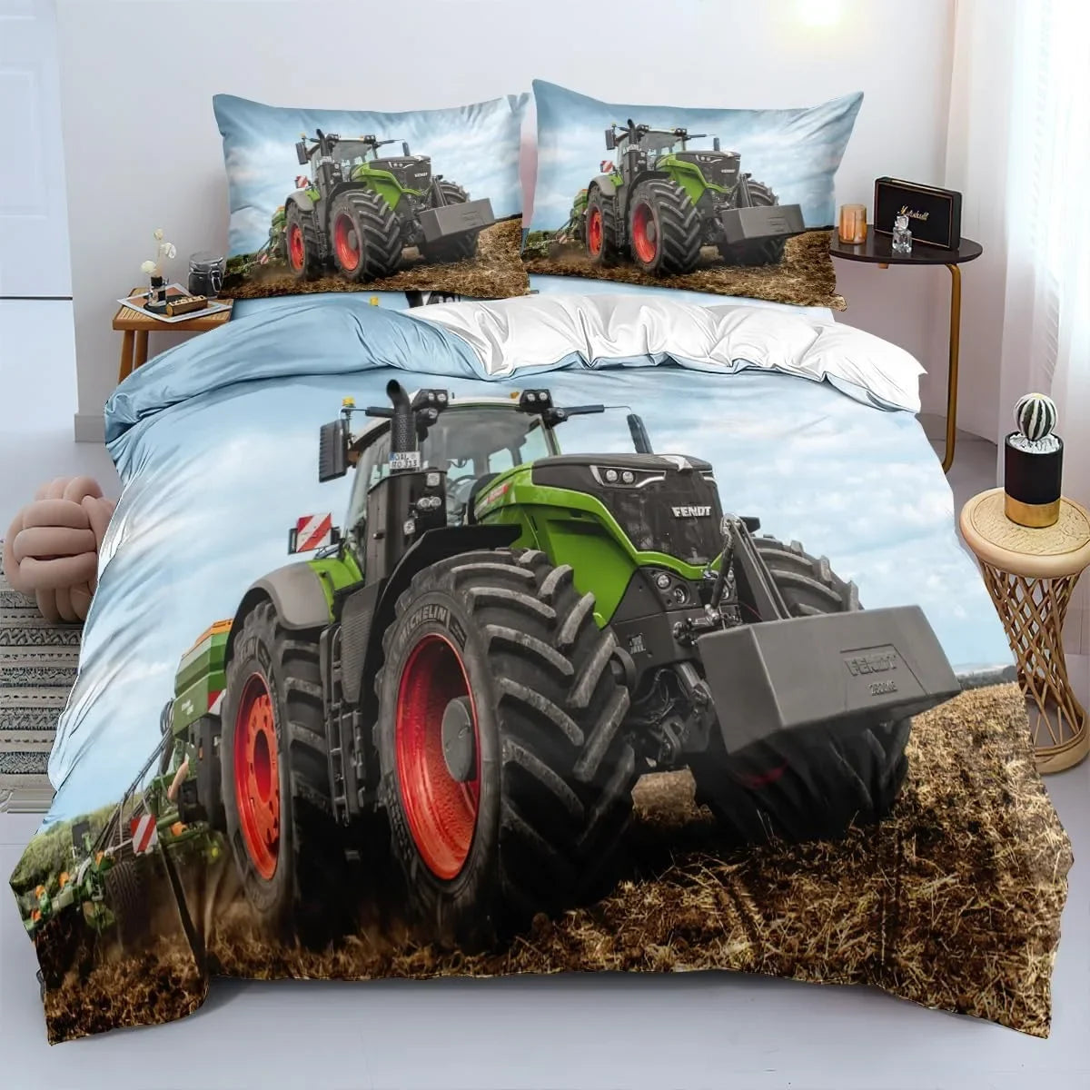 3D Printing Tractor Bedding Set Boys Tractors Duvet Cover Set with Pillowcase