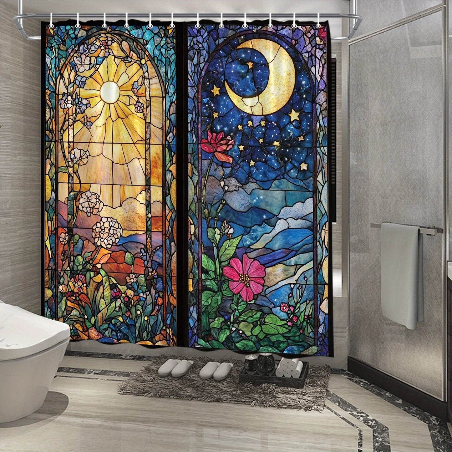Elegant Night Sky and Moon Waterproof Shower Curtain
