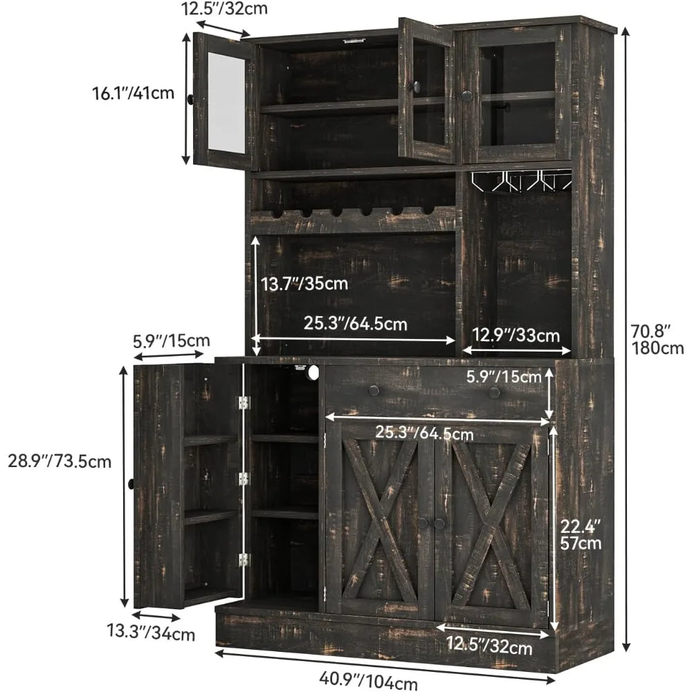 71''H Kitchen Pantry Cabinet, Cabinet with Wine Rack