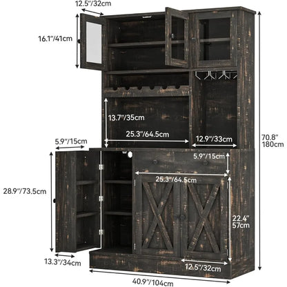 71''H Kitchen Pantry Cabinet, Cabinet with Wine Rack