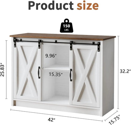 Coffee Bar Cabinet with Sliding Barn Doors 42”