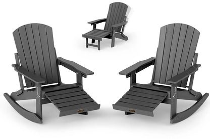 Adirondack Rocking Chair with Retractable Ottoman Set