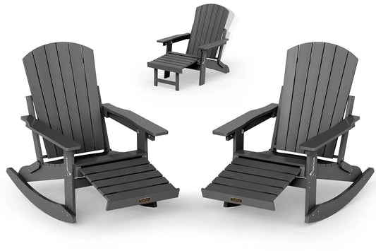 Adirondack Rocking Chair with Retractable Ottoman Set