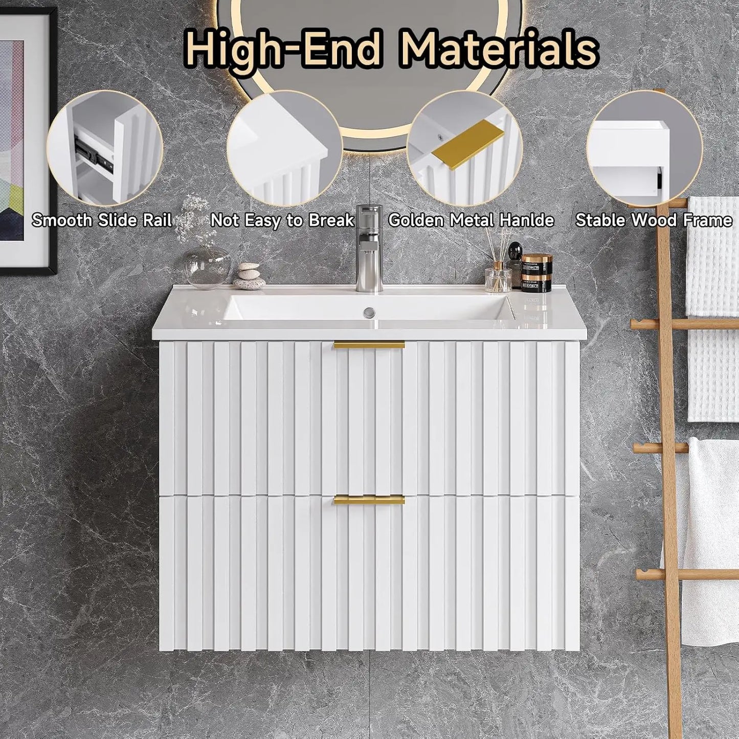 24 Inch Bathroom Vanity with Sink Combo, Floating Bathroom Vanity