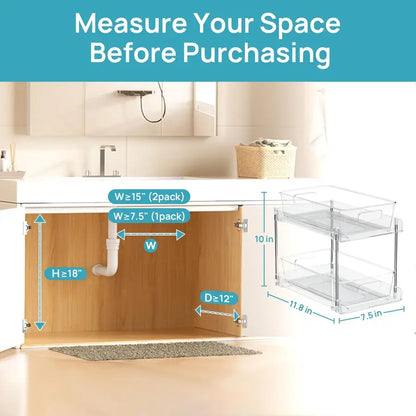 4 Pack Bathroom Organizer, 2 Tier Clear Under Sink Organizers Pullouts