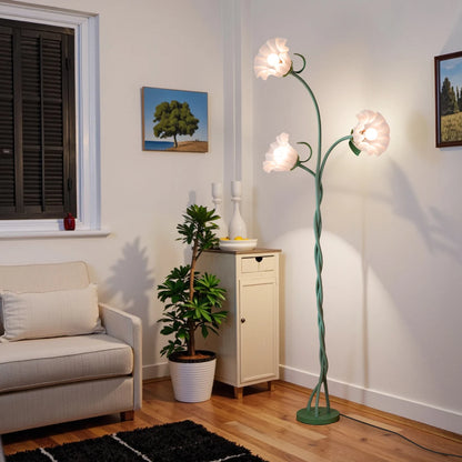 Retro 3-Head Flower Floor Lamp, Contains Bulb, 3-Color Dimmable W / Flexible Neck Room