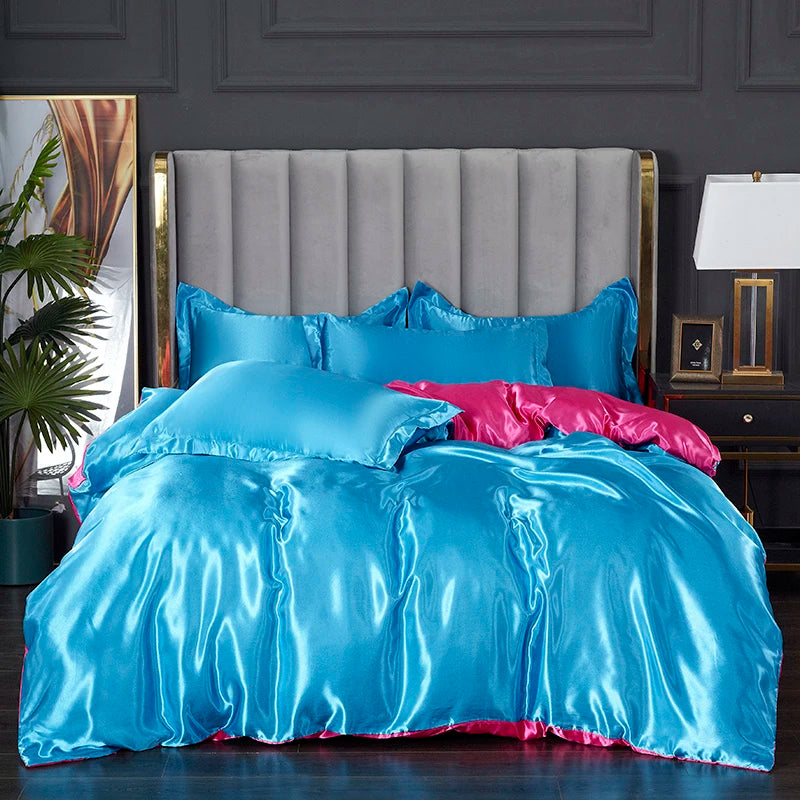 3-Pieces Silky Satin Duvet Cover Set Queen Size Soft Smooth Durable Comforter