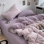 Bedding Set Ambiance Blue Coffee Grid Mixed W / Washed Cotton Fitted Sheets Duvet Cover