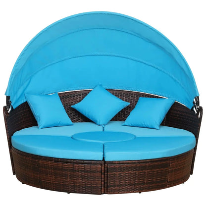 4pc Round Convertible Daybed Cushions PE Rattan Patio Sofa