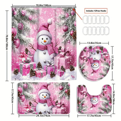 1pcs Christmas Snowman Family Shower Curtain Set