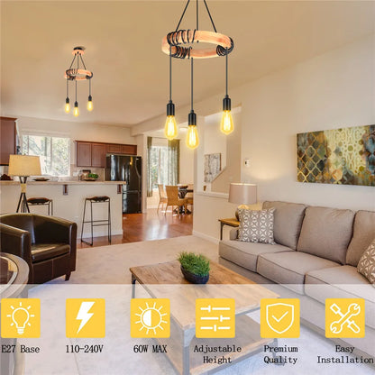 Modern Pendent Light Wooden Circle Chandelier Lighting
