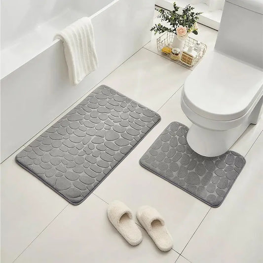 Bathroom Mat Non-Slip Coral Fleece Bath Set Bathroom 2 Piece