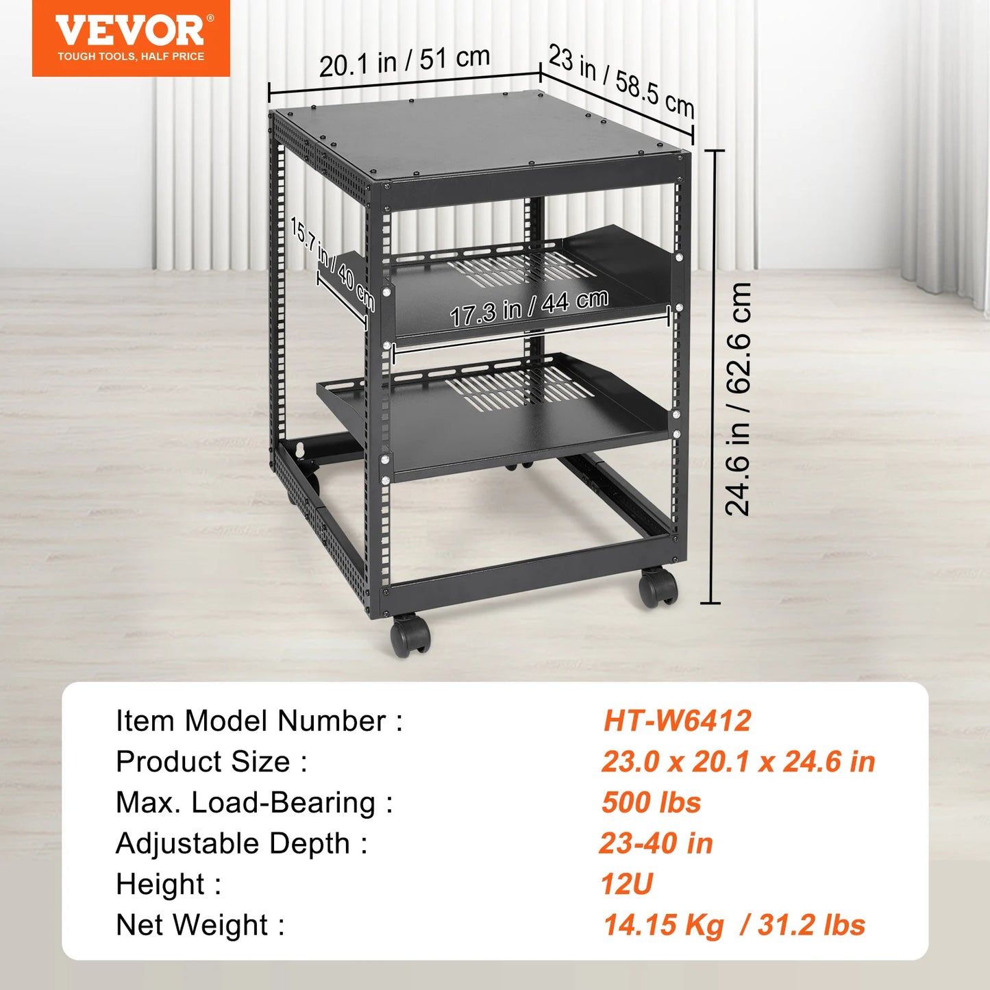 VEVORServer Rack with Adjustable Depth,