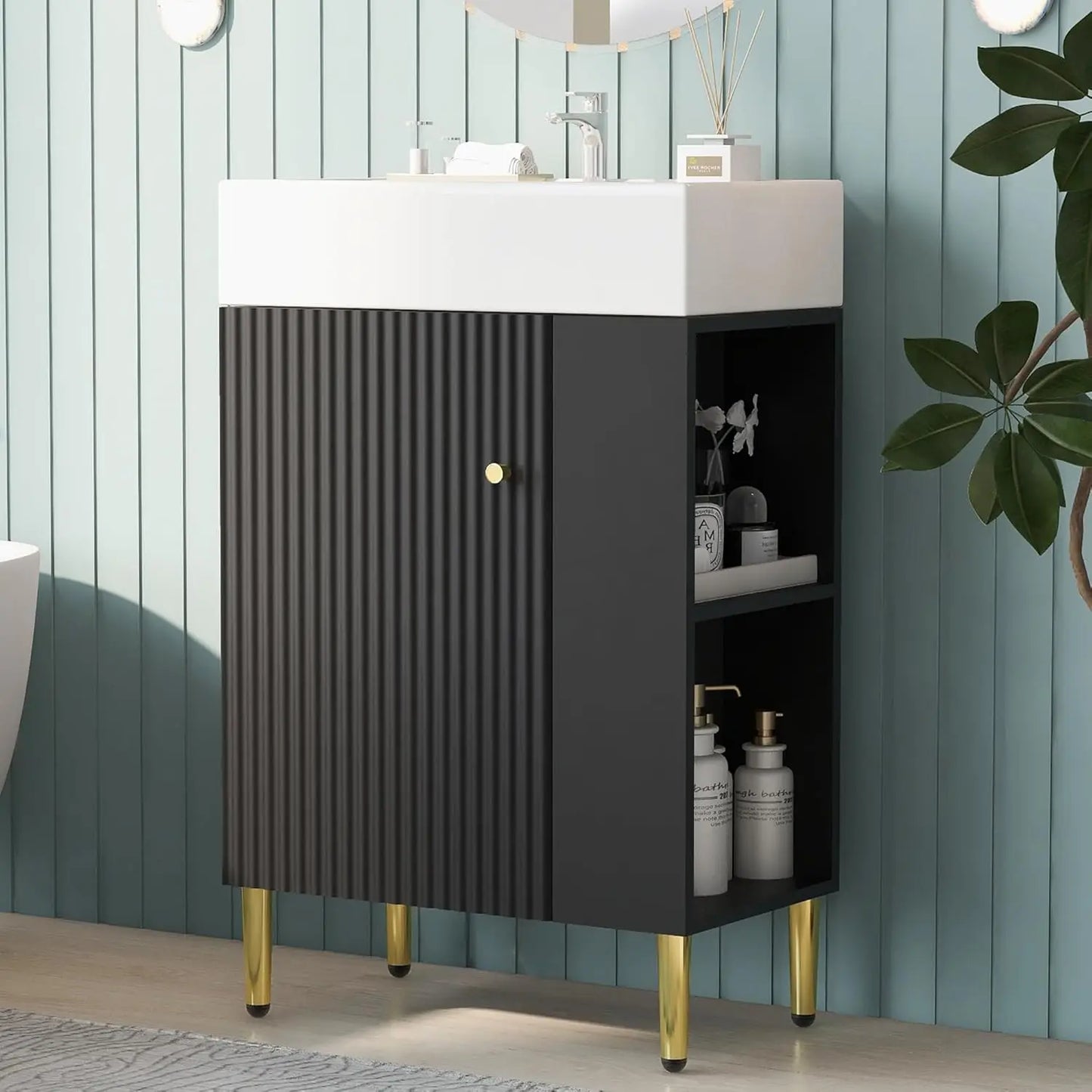21.6" Bathroom Vanity with Single Sink, Standing Cabinet W /  Side Storage