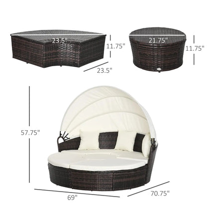 4pc Round Convertible Daybed Cushions PE Rattan Patio Sofa