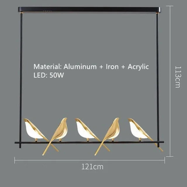 Modern LED Gold Magpie Bird Ceiling Chandelier