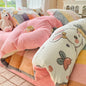 Cute Cartoon Strawberry Pattern Printed Bed Sheet Four Piece Set Machine Washable