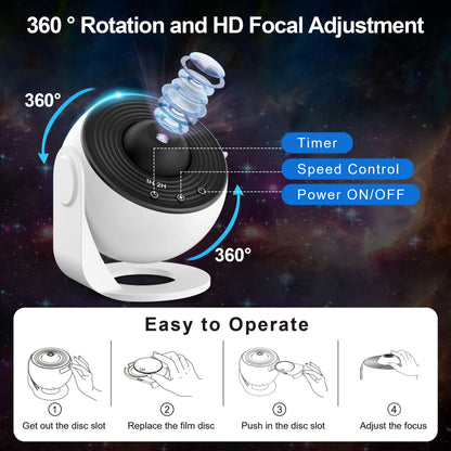 1 Galaxy Ultra Star Projector HD Image Area LED Night Light, 13 Film Discs,360° Rotate 1/2h Timer