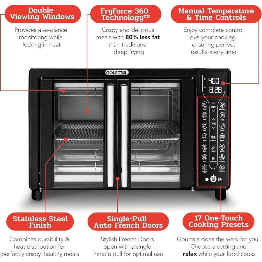 Large 24L Capacity Toaster Oven Air Fryer Combo W / 17 Cooking Presets & 1700W