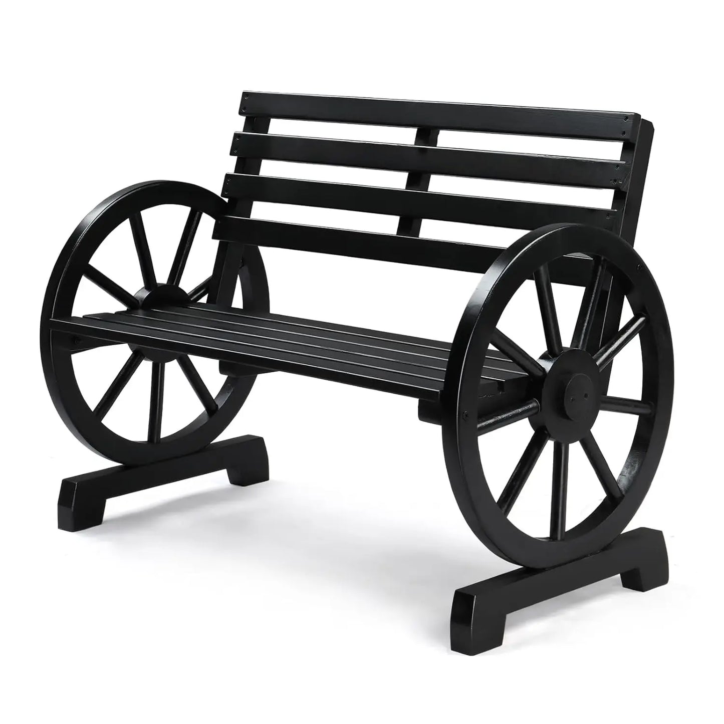 41" Rustic Wooden Outdoor Bench 2-Person Wagon Wheel Slatted Seat
