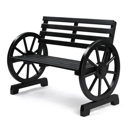 41" Rustic Wooden Outdoor Bench 2-Person Wagon Wheel Slatted Seat