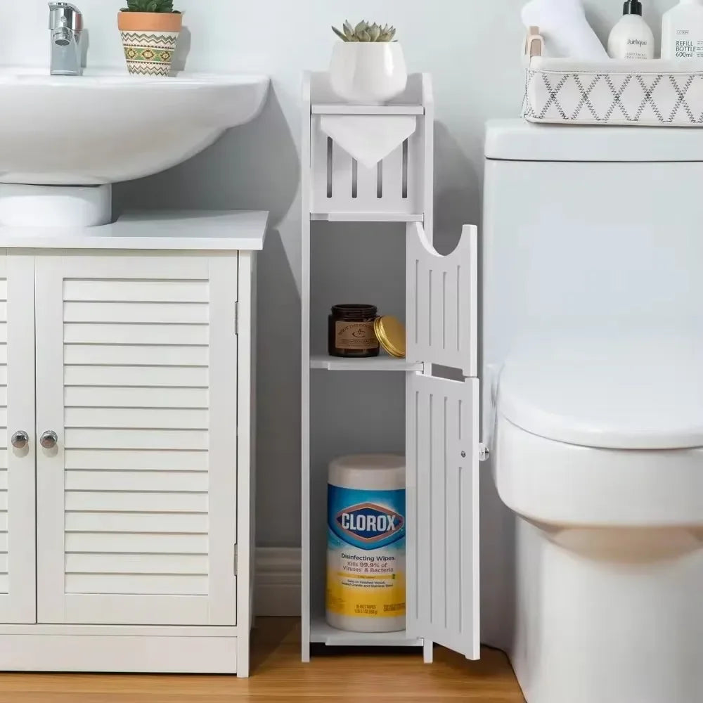 Bathroom Storage Cabinet Toilet Paper Holder Stand W / Door